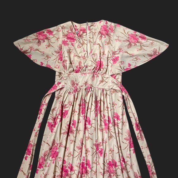 70s vintage flutter sleeve floral dress empire waist boho prairie cottage. - Picture 6 of 11